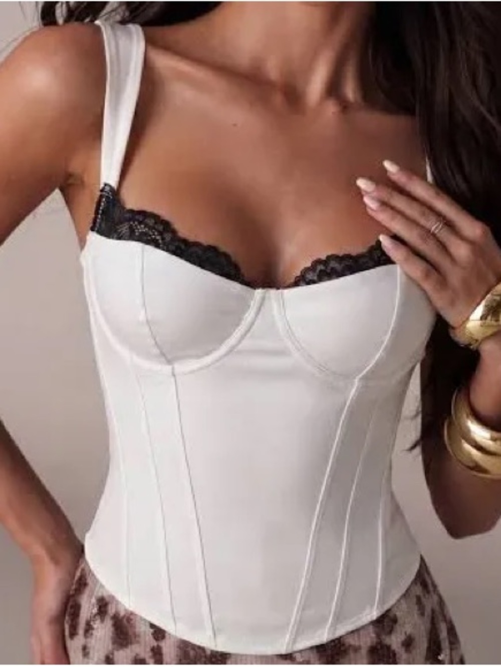 White House Black Market White and Black Trim Cami